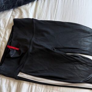SPANX Black faux leather Leggings with white stripe